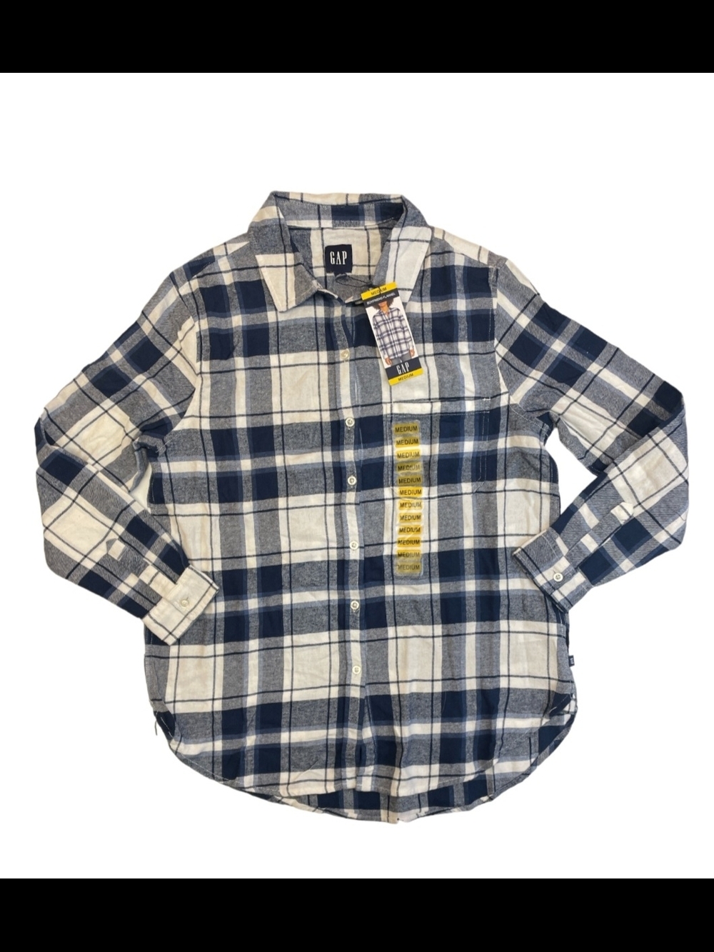 GAP Navy and White Plaid Button-Up Shirt